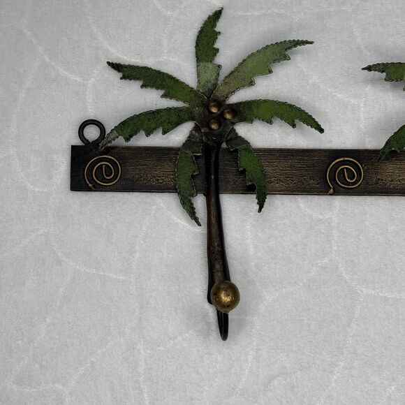 3D Metal Art Tropical Palm Trees Sunset Wall Hanging 3 Hooks 18” Long - Picture 3 of 16